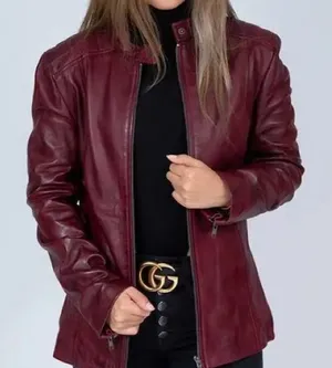 Burgundy Faux Leather Bomber Jacket No Size See Measurements EUC thumbnail 1
