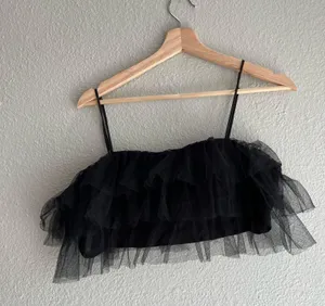 Boohoo black Tulle Crop Top Built in Bra thumbnail 1