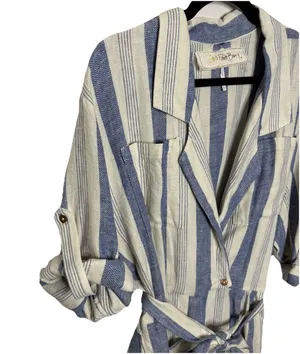 Jen's Pirate Booty Imperial Jumpsuit Linen Blend Striped Romper Size Medium thumbnail 3