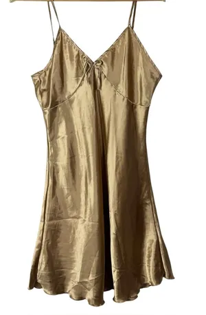 Boutique Gold Satin Mini Lingerie Slip Dress L thumbnail 1
