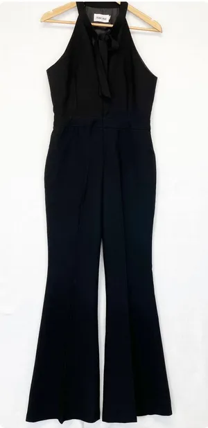 Line + Dot Freya Jumpsuit Halter Tie Wide Flare‎ Leg Black Sleeveless Women's L thumbnail 1