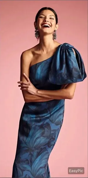 NWT Sachin + Babi Chelsea Blue Size One Shoulder Gown Dress FLAWS thumbnail 1