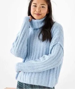 American Eagle Oversized Slouchy Ribbed Knit Soft Cowl Neck Light Blue Sweater thumbnail 1