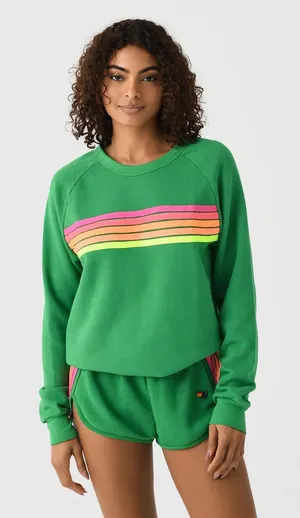 Aviator Nation Kelly Green Crewneck Sweatshirt With Neon Stripes Revolve Small thumbnail 1