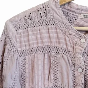 Dylan Womans Boho Patchwork Top Size M Cottage Prairie Victorian Crochet Lilac thumbnail 2