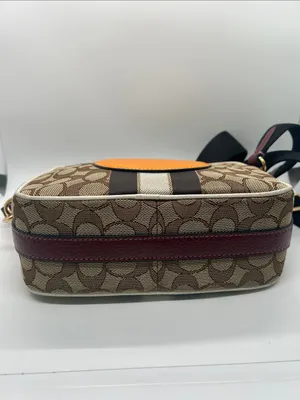 Coach Dempsey Camera Bag Brown Signature Jacquard Orange Logo Patch and Stripes thumbnail 6