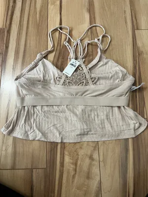 NWT Offline By Aerie Ribbed Lace Crop Tank Built in shelf Bra Beige Sz Small thumbnail 7