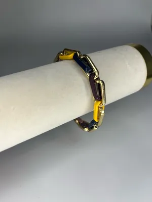 NWOB Marilyn Schiff Multicolor Enamel Link Bracelet | Gold Tone Statement Piece thumbnail 4