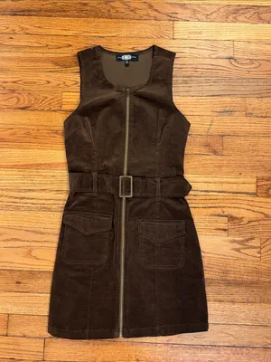 Rewash Sleeveless Brown Belted Zip-Front Mini Dress in XS thumbnail 4