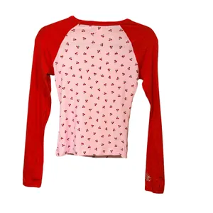 Pink Red Cherry Print Rhinestone Raglan Baseball Tee Small thumbnail 3