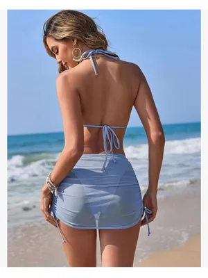 Zaful NEW 3 Piece Swimsuit Triangle Halter Thong Bikini Set Sheer Cover Up S thumbnail 2