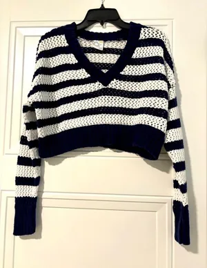 Aerie Cropped Striped Knit Top thumbnail 1