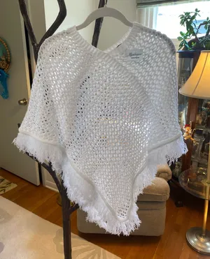 White poncho with matching fringe one size thumbnail 1