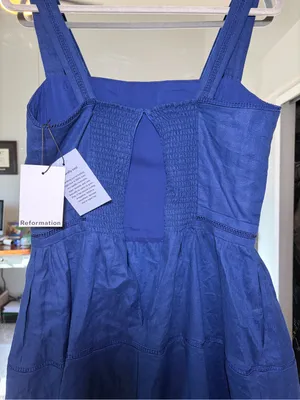 Reformation Everett Linen Midi Dress 100% Linen Navy Blue sz 12 *BROKEN ZIPPER* thumbnail 4