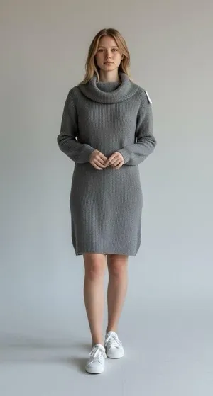 *New GAP Knit Sweater Dress Womens MTall Gray Cowl Neck Neutral Classic Office thumbnail 1