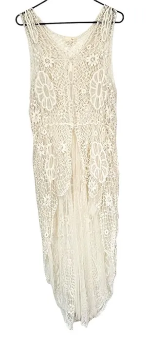 Ryu Cream Crochet Duster High Low Vest Cardigan - Size: M/L thumbnail 1