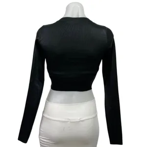 Zara Women's Black Ribbed Knit Sculpt Crew Neck Long Sleeve Crop Top Size XS thumbnail 3
