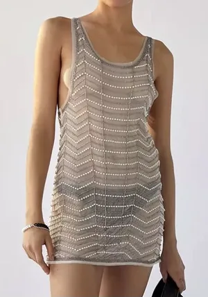 Urban Outfitters‎ UO Twiggy Sheer Embellished Beaded Mesh Mini Dress thumbnail 1