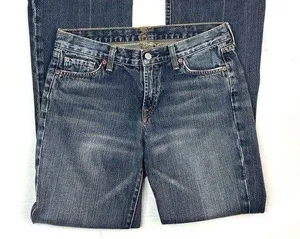 7 For All Mankind Y2K Lowrise Yellow Tan Mineral Wash Flare Jean thumbnail 1
