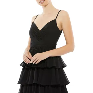 Mac Duggal Black‎ Tiered Ruffle Midi Dress Size 2 Original MSRP $358 thumbnail 2