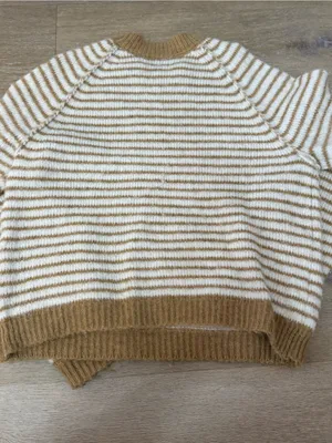 American Eagle Striped Crewneck Sweater in Cream and Mustard thumbnail 6