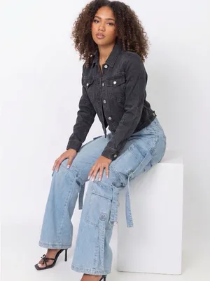 Classic Black Denim Jacket - Women's Casual Trucker thumbnail 2