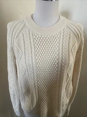 J. Crew Ivory Cable & Honeycomb Crewneck Sweater thumbnail 3
