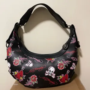 Ed Hardy Dalinda Black Studded Graphic Tattoo Hobo Shoulder Bag NWT Designer thumbnail 2