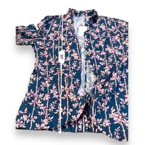 Free People Poolside Navy Blue & Pink Floral 3 Piece Set Sz‎ L thumbnail 12