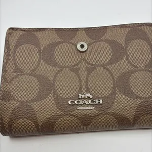 Coach Signature Canvas Bi-Fold Wallet Brown & Blue thumbnail 8