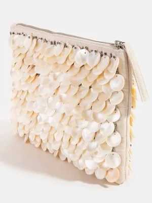 ASOS Luxe Ivory Morher of Pearl sea Shell Sequin Zipper Clutch bag thumbnail 2