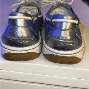 Coach Richelle boat shoes in a metallic silver glitter finish size 8B, new years thumbnail 3