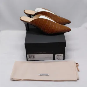$289 NWT Club Monaco Mule Heels Women's Sz 7 Brown Croc Embossed Pointed Toe thumbnail 15