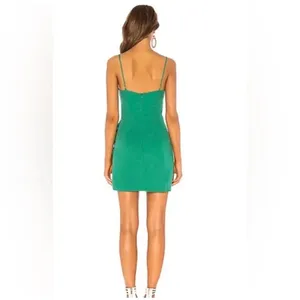 Lovers + Friends ELLIS MINI DRESS Lucky Charm Green Ruched Button thumbnail 4
