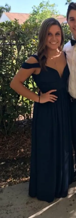 Navy Blue Lulus Dress Maxi Off-the-Shoulder thumbnail 1