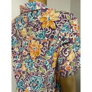 Picture Perfect Vintage Floral Button Down Shirt Short Sleeve Purple Teal Large thumbnail 5