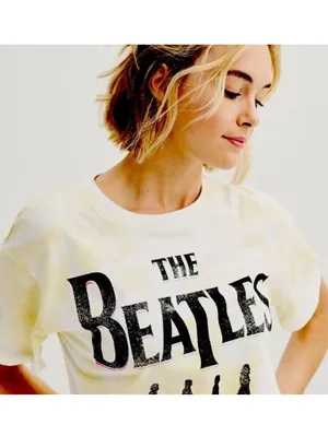 The Beatles Abbey Road Women’s Yellow Tie Dye Rainbow Crop T-Shirt Size Large thumbnail 3