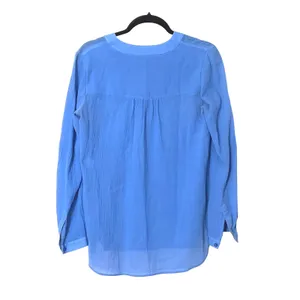 Diane‎ Von Furstenberg Cotton Crepe Roll Tab Sleeve Blouse Blue Size 0 EUC thumbnail 4