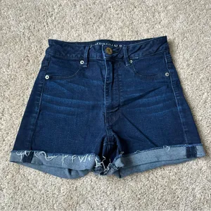 American Eagle Outfitters Blue Jean Shorts High-Waisted Frayed Hem thumbnail 1