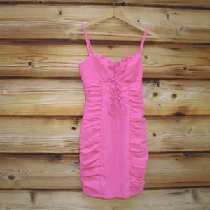 NWT Revolve Superdown Barbie Pink Crystal Ruched Cami Dress thumbnail 4