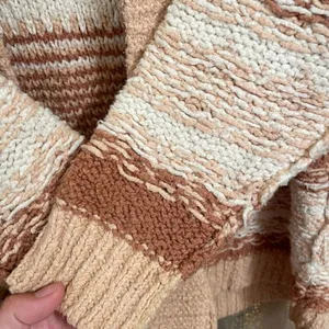 Free People Cozy Cabin Chunky Knit Boho Ivory Peach Cardigan Sweater Oversized X thumbnail 4