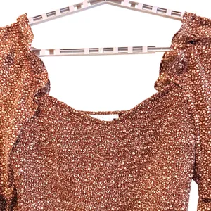 ASTR The Label Brown Ditsy Floral Smocked Long‎ Sleeve Crop Top Women's XL thumbnail 2