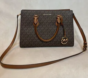 Michael Kors Brown Signature MK Monogram Satchel Purse Bag Crossbody thumbnail 1