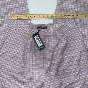 NWT Nasty Gal Sz 10 High Waisted Tapered Check Pants In Lilac thumbnail 7