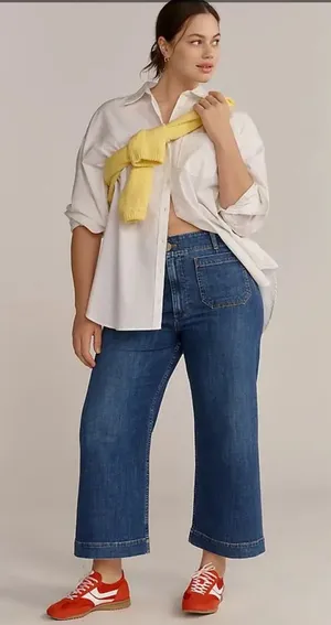 Maeve Colette High-Rise Wide-Leg Cropped Jeans - Mini Fern Wash 31 thumbnail 1