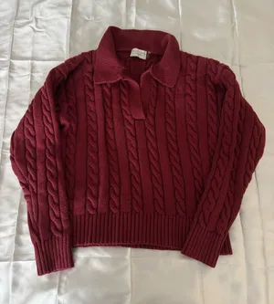 burgundy cable-knit polo sweater by Dress Forum thumbnail 1