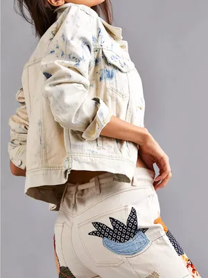 Free People Rumors Denim Jacket Jones Tie Dye Blue Small NWOT thumbnail 4