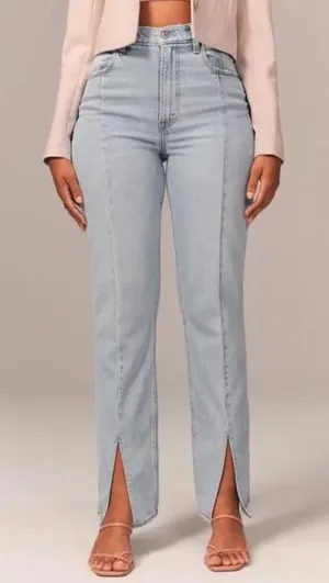 Abercrombie and Fitch Light Wash Skinny High Rise Split Front Seam Jeans thumbnail 1
