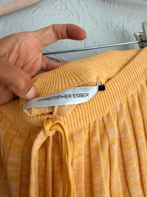 Christopher Esber orange yellow high slit accordion knit midi skirt S thumbnail 11