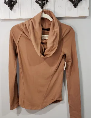 Free People Womens M Cafe Latte Cowl Neck Long Sleeve Layering Top NWT Brown thumbnail 1
